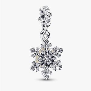Authentic Pandora Silver Snowflake Dangle Charm with Clear Stones